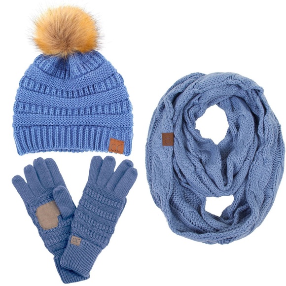 C.C 3pc Knit Warm Pom Beanie Gloves Scarves Set main image 5